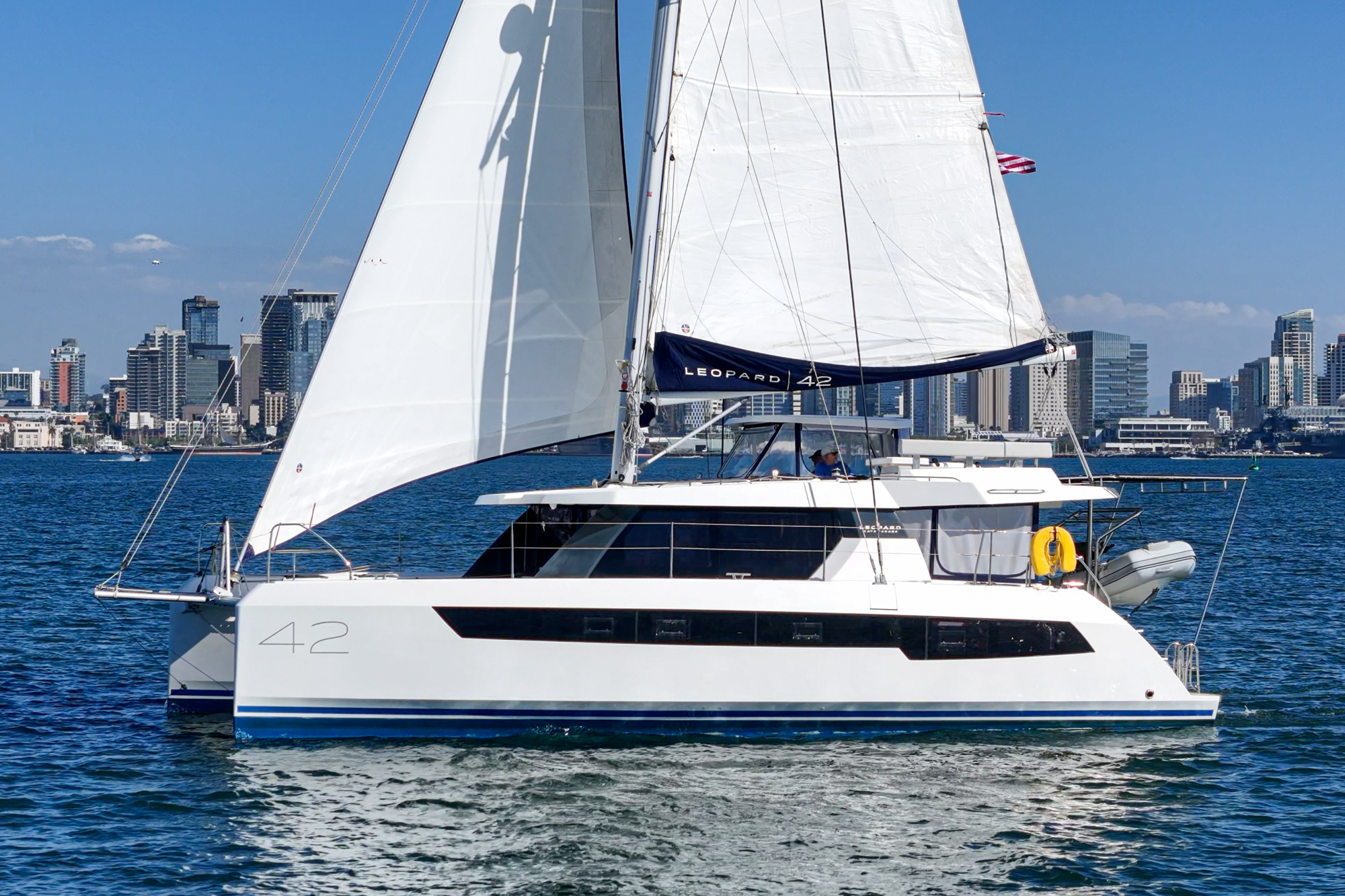 Leopard 42 sailing catamaran in San Diego, delivered from Florida by Captain Jeff Vegas.